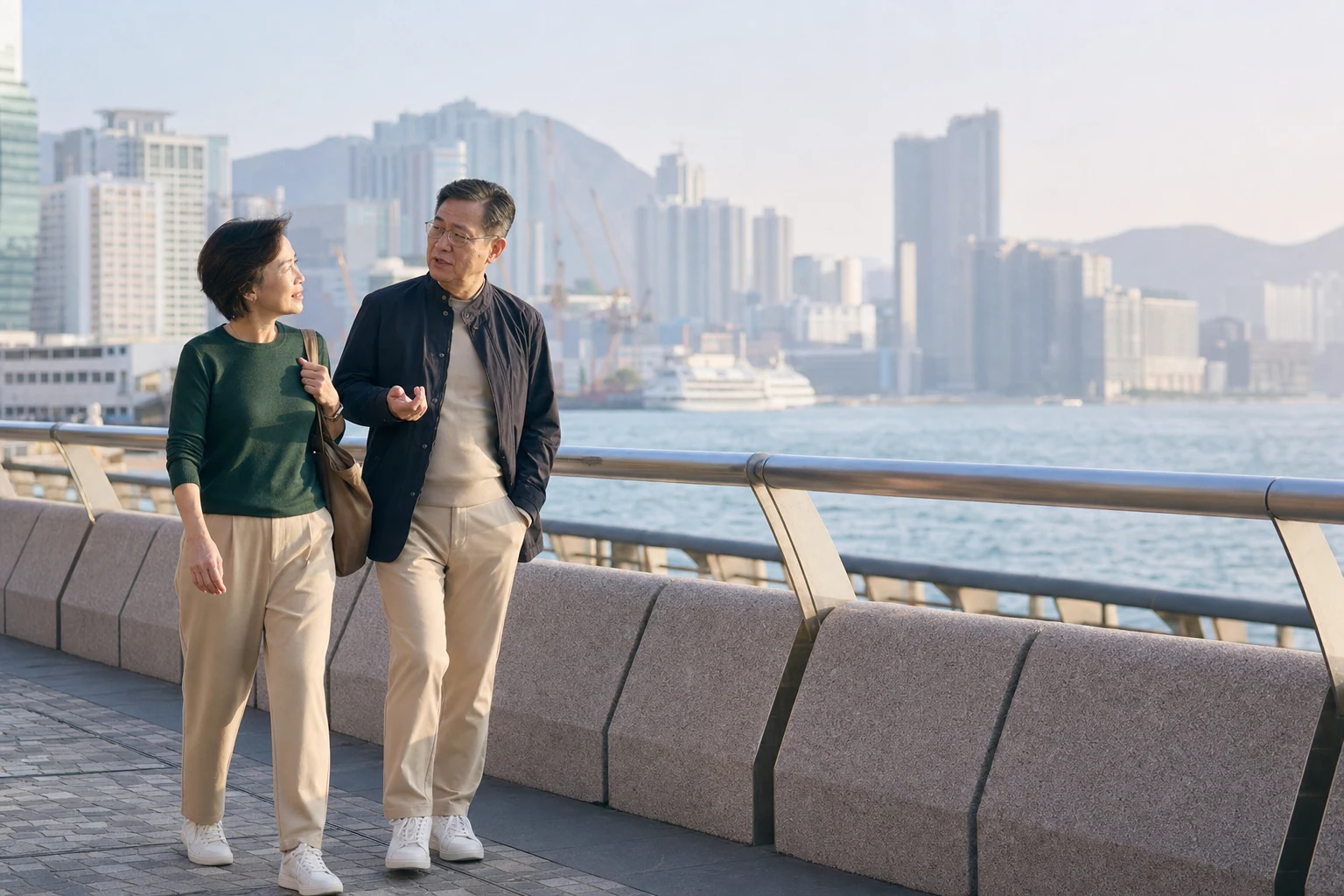 兩位香港成人喺海濱散步