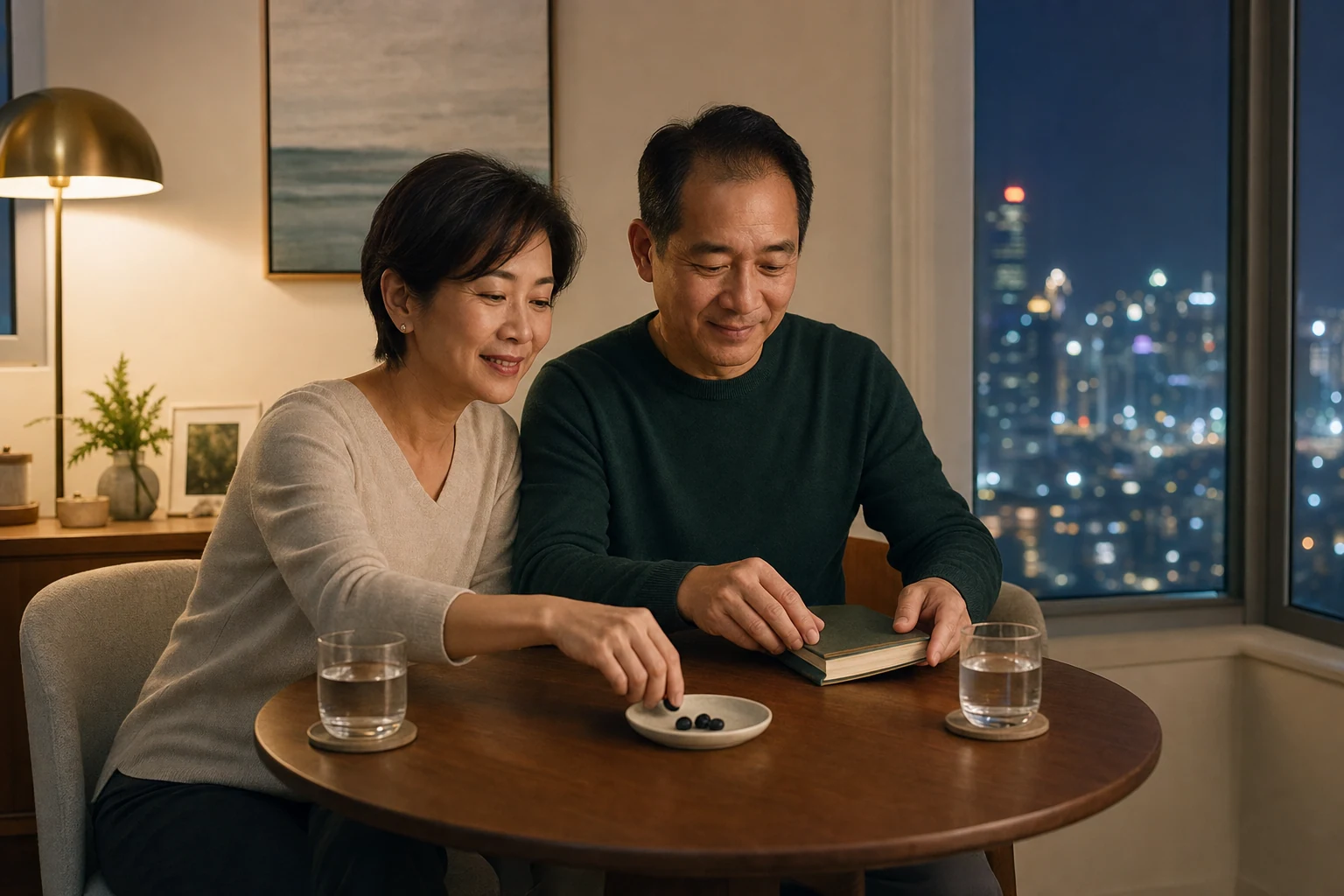 一對香港夫婦一齊享受晚間放鬆習慣