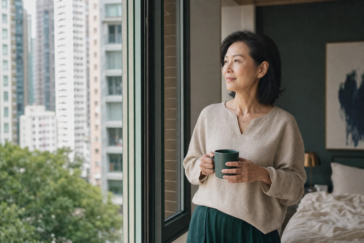 一位香港女士喺屋企享受悠閒早晨
